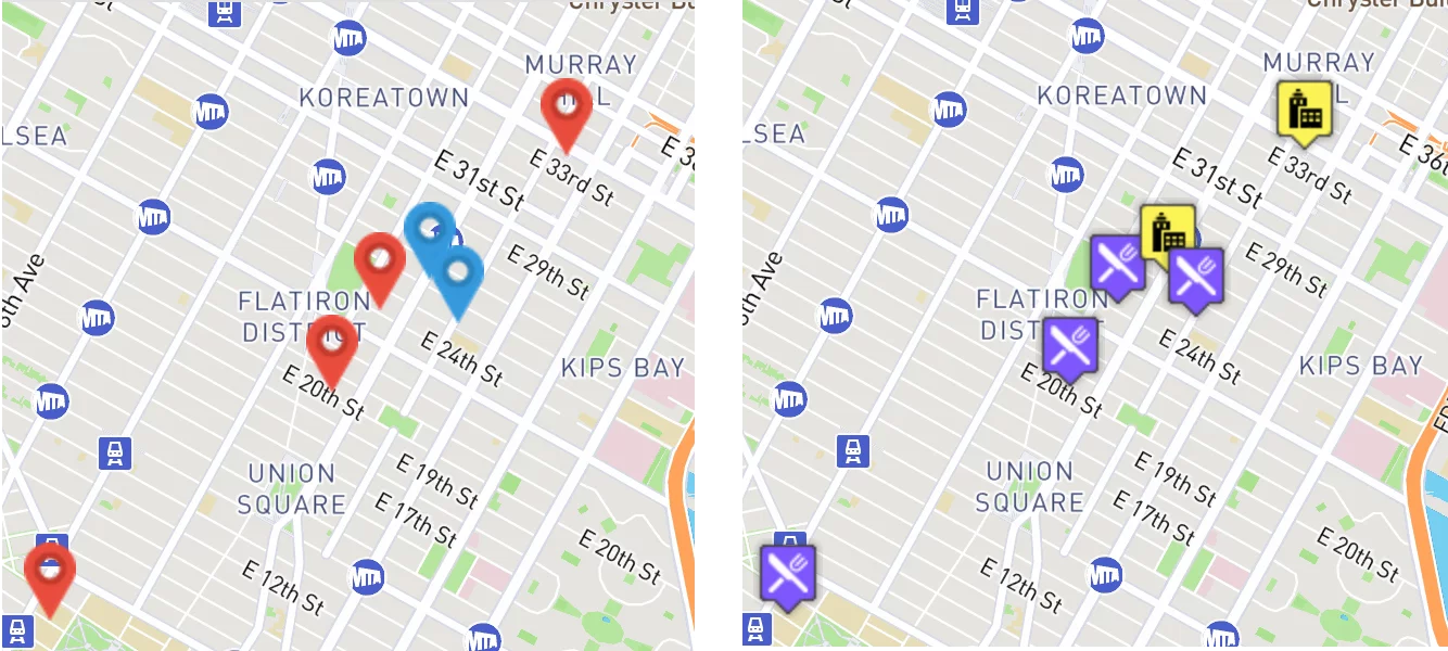Custom map markers and styling options Custom map markers and styling options