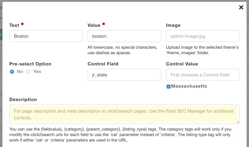 Click2Search feature showing clickable field values in listings Click2Search feature showing clickable field values in listings
