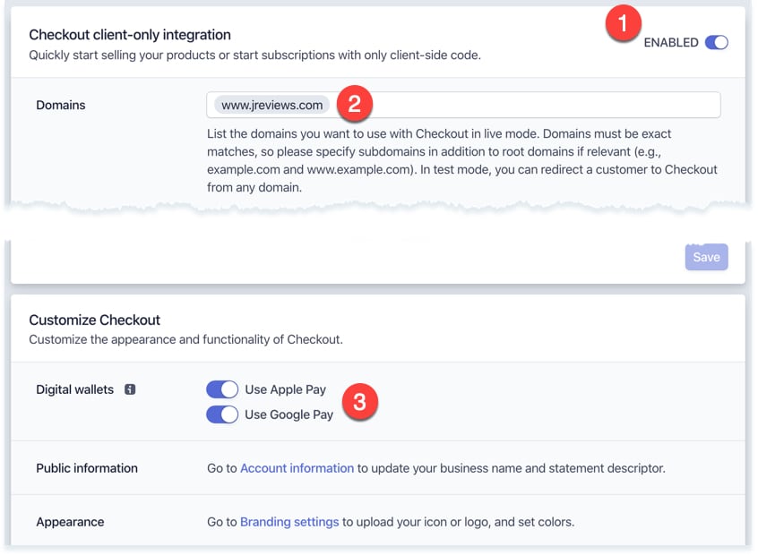 Stripe checkout settings